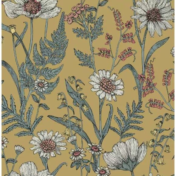 NEW InHome Peel & Stick Wallpaper Spring Meadow Yellow Floral 20.5" x 18' - Picture 2 of 12